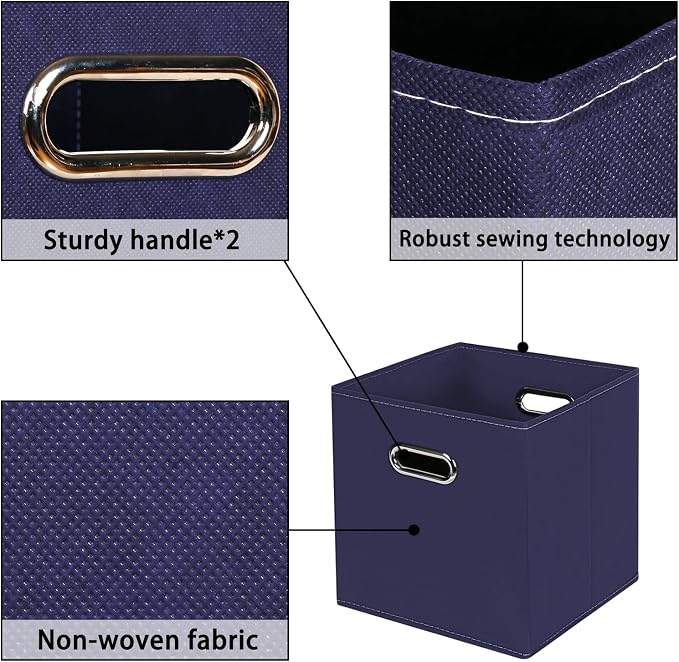 Fabric storage bins Cubes, Fabric Cube Organizer with Handle, Foldable Cube Bins for Cloth or Accessary Storage, 11x11x11, Set of 8, (Navy Blue)
