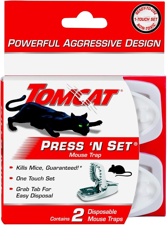 Tomcat Press 'N Set Mouse Trap, 2 Traps/Pack (7-Pack) | Plastic Spring-Loaded Mouse Killer with Grab Tab, 7 Packages Each with 2 Traps