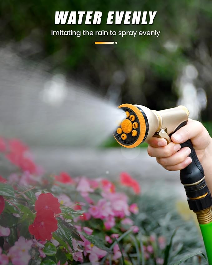 RAINPOINT Garden Hose Nozzle with 9 Adjustable Spray Patterns (without connector, Orange)