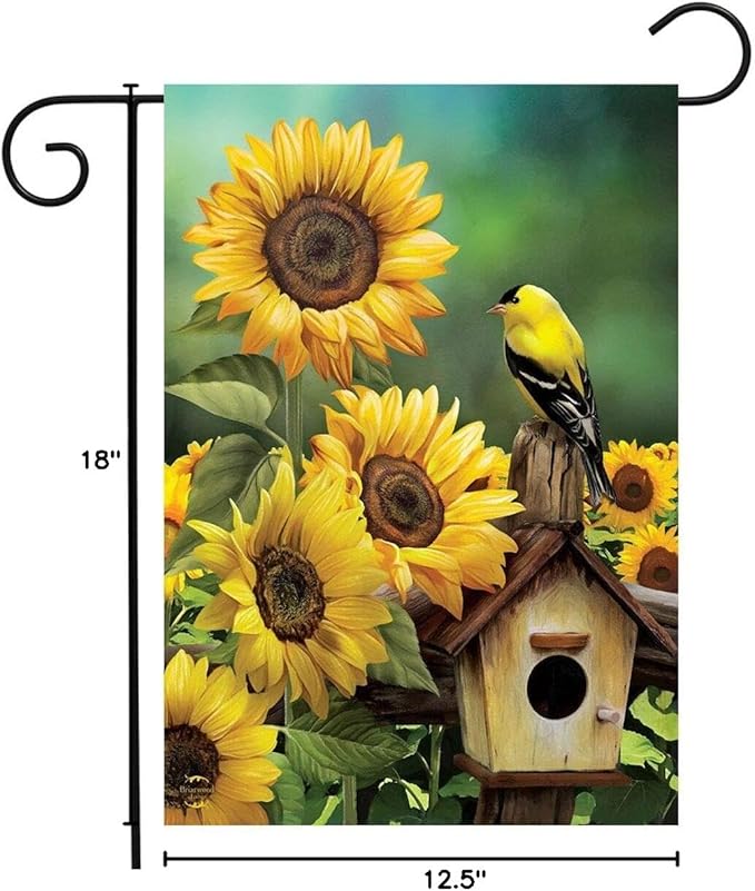 Goldfinch and Sunflowers Summer Garden Flag Birdhouse Floral 12.5" x 18"