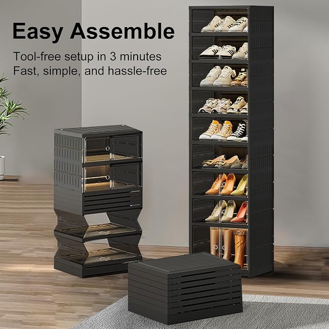 SYNCVIBE Foldable Shoe Rack Organizer, 9-Tier, 18 Pairs, 17.3" Wide, Black