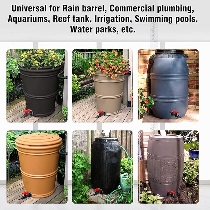 rain barrel spigot kit within 3/4 inch pvc bulkhead adapter 3/4" valve 3/8" plastic barb fitting, for 5/2.5/50/55/100 gallon water tank garden bucket outdoor rainwater collection