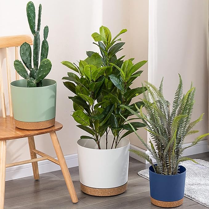 ZMTECH Spring Planters for Indoor Plants, Plant Pots & Flower Pots, Plastic Planter 3 Pack 8 Inch Self Watering with Drainage Hole and Saucer, Modern Decorative Indoor Outdoor, Dark Gray White Green