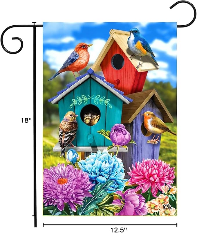 Colorful Birdhouses Spring Garden Flag 12.5 x 18 Briarwood Lane