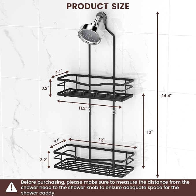 Rustproof Shower Caddy Hanging with Soap Holders for Bathroom, Black