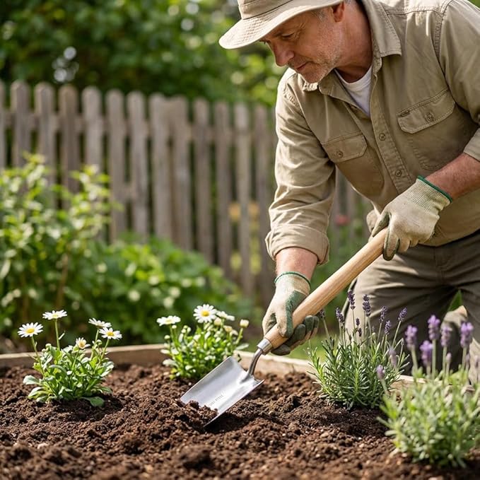 tooloflife Long Handle Garden Shovel – Stainless Steel Gardening Hand Trowel for Planting Digging Transplanting (Wide Shovel)