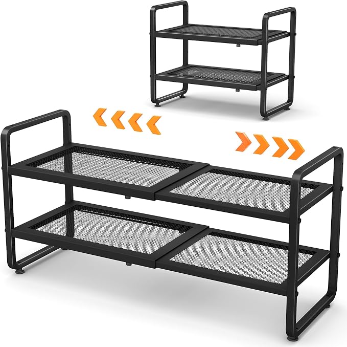 Expandable Metal Shoe Rack for Closet, Entryway & Garage, 2-Tier, Black