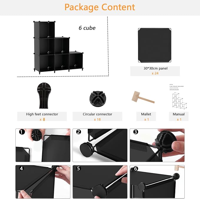 AWTATOS Closet Organizers and Storage, 6 Cube Storage Organizer, Black