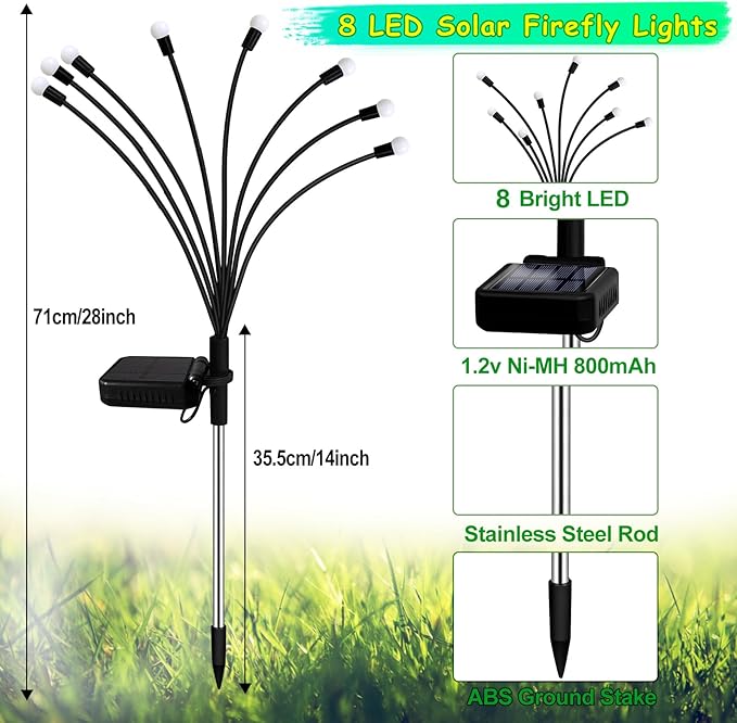 Solar Garden Lights Outdoor, 6 Pack 48 LED Solar Firefly Lights Waterproof, Sway by Wind, Swaying Light for Yard Patio Backyard Garden Planter Flower Bed Pathway Outdoor Decoration (Warm White)