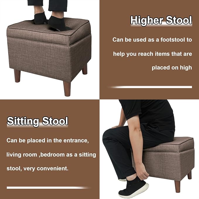 FAGAGA Storage Ottoman with Adjustable Cover, Soft Step Stool | Footrest and Seat, Ottoman Foot Rest for Living Room, Bedroom, Dorm, Brown