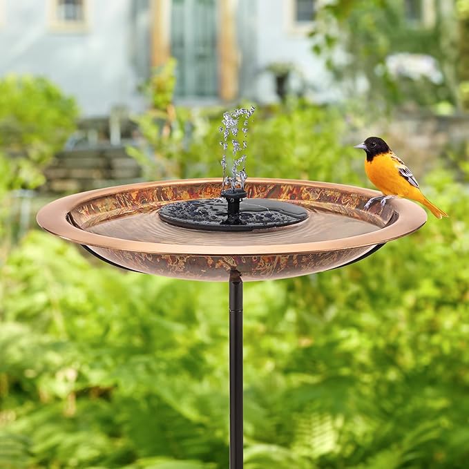 Good Directions Polished Fired Copper Bird Bath with Fountain on Garden Pole 18"