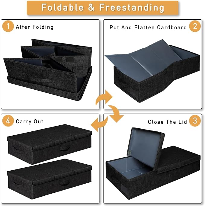 punemi 6 in Tall Stackable Under Bed Storage Containers, 3 Pack, Black