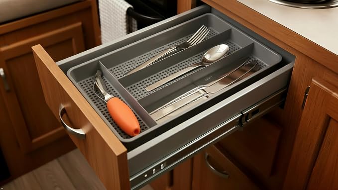 Dial Industries Small Utensil Silverware Kitchen Drawer Organizer, Grey
