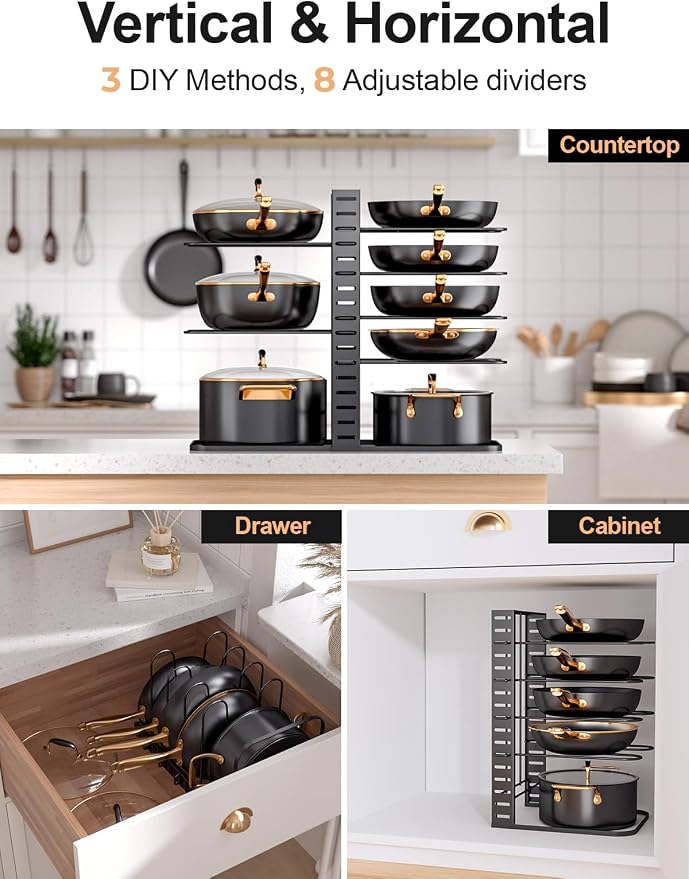 MUDEELA 8-Tier Lightweight Pots and Pans Organizer under Cabinet, 14.55" H