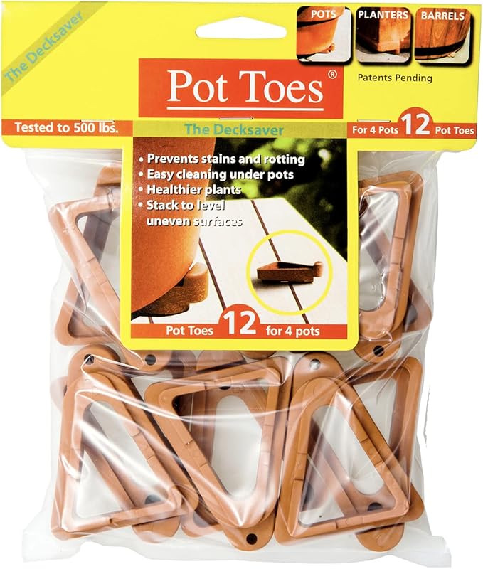 Bosmere Pot Toes, Plant Pot Risers for Indoor and Outdoor, Prevent Stains and Rotting on Wood, Cement, and Tile - Adobe (Pack of 12)
