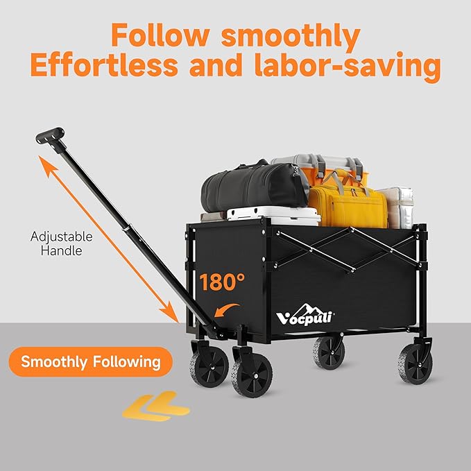 25" L Collapsible Wagon Cart Foldable, 200lbs Weight Capacity 80L Folding Beach Wagons with All-Terrain Wheels, Utility Carts for Groceries, Shopping, Camping, Sports - Black
