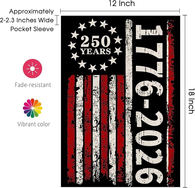 250 Anniversary Usa Garden Flags for Outside, 250 Anniversary USA Flag 1776-2026 250 Year American Flag Patriotic 4th of July Decorations Yard Sign Double-Sided Waterproof Flag 12x18 Inch