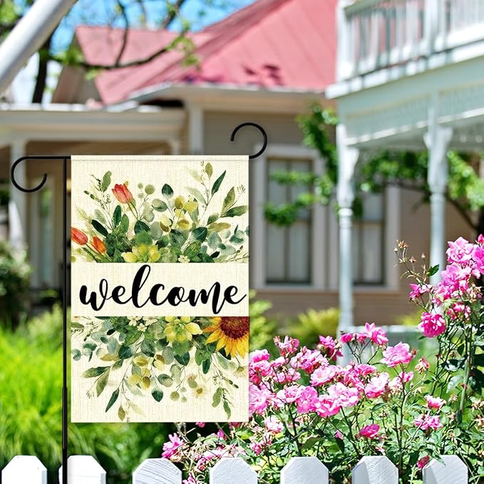 Welcome Flags for Outside,Spring Eucalyptus Garden Flag for Yard Patio Lawn Decoration,12x18 Inch Double Sided