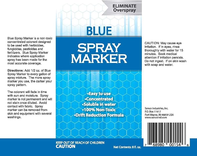 Blue Spray Marker - (8 Ounces) - Weed Spray Dye, Herbicide Dye, Fertilizer Marking Dye, Turf Mark and Blue Herbicide Marker