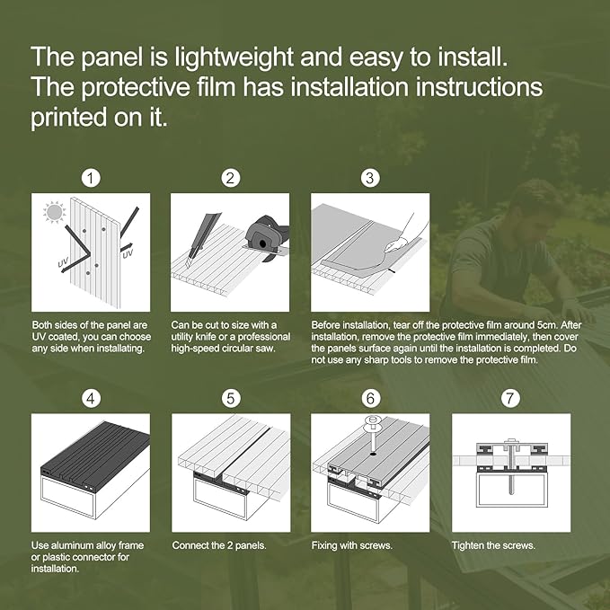 UMIG 12 PCS 4' x 2' x 0.16'' Polycarbonate Greenhouse Panels, Twin-Wall Waterproof UV Protected Corrugated Plastic Roof Panels Sheets, Clear Replacement Panels for Greenhouse, Outdoor, Plant