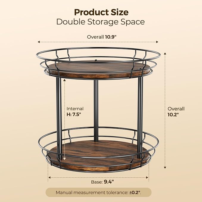 LAMU 2 Tier Lazy Susan Turntable Rotating Spice Rack Organizer for Cabinet