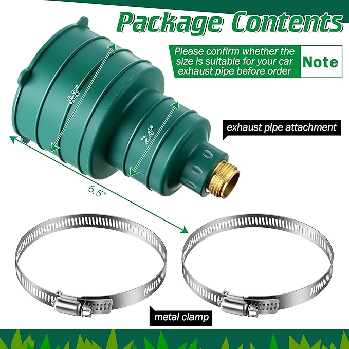 Qualirey 1 Pack Pest Control Exhaust Pipe Attachment Transport Exhaust from Car to Underground for Killing Outdoor Rodents Such as Moles, Gophers (FIT FOR PIPE IN 2"-2.4"/3"-3.5" DIAMETER) (Green)