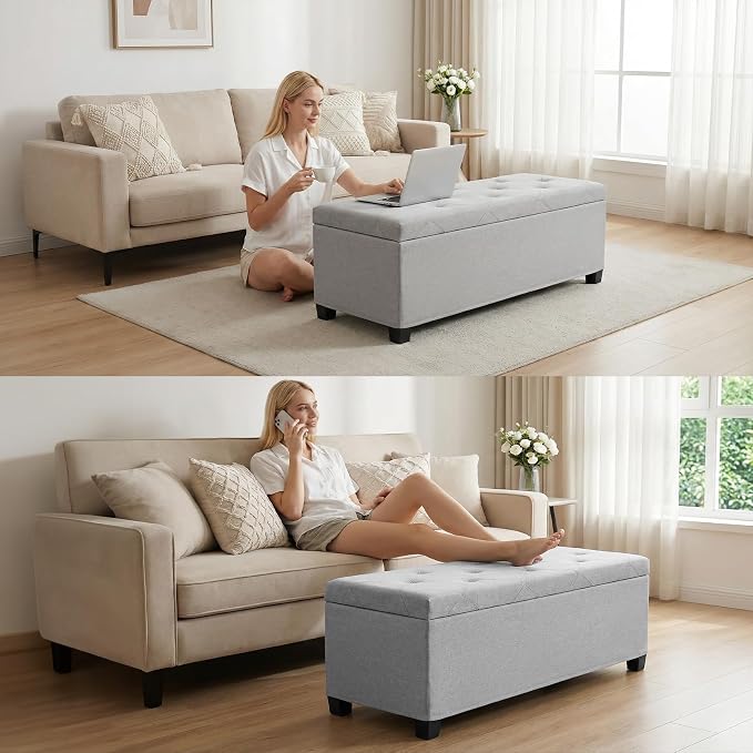 DUMOS Storage Ottoman Bench, 43.3 Inch End of Bed Bench for Living Room