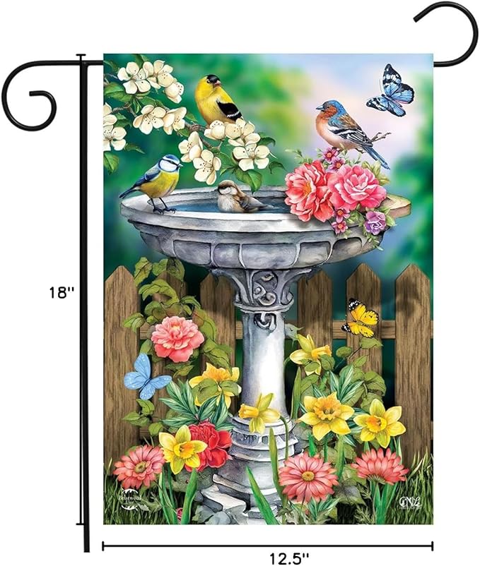 Birdbath in Bloom Spring Garden Flag 18" x 12.5" Briarwood Lane