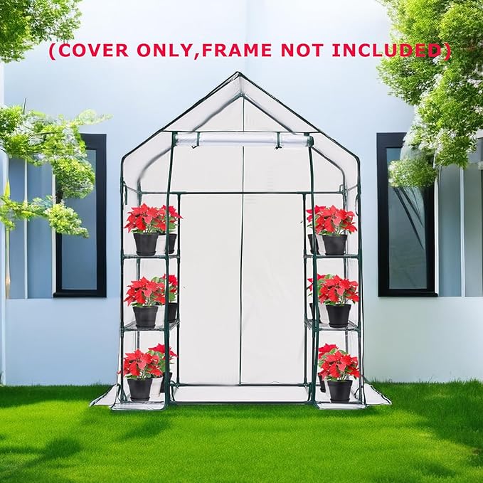 Purlyu Walk-in Greenhouse Replacement Cover with Roll-Up Zipper Door -56x56x76 inch PVC Greenhouse Cover for Outdoor Plant Gardening Plants Cold Frost Protection (Frame Not Include) (PLGH002PVCC)