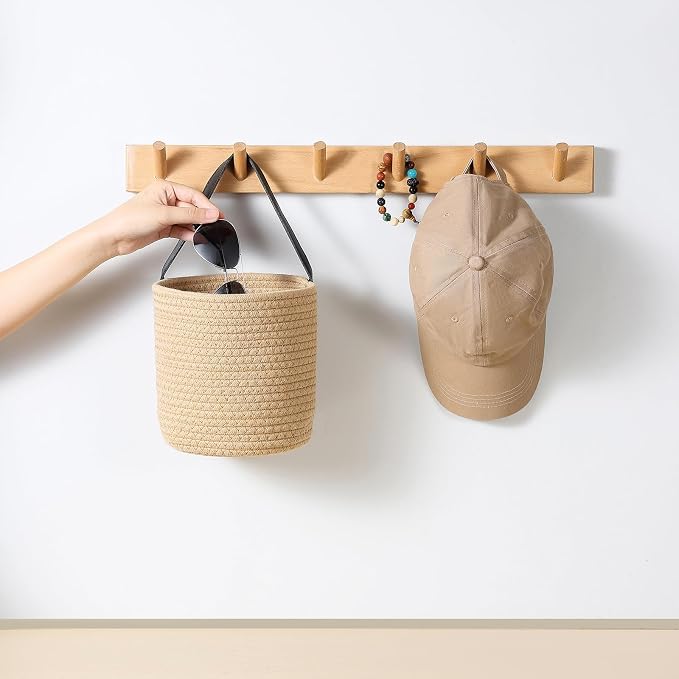 Hanging Leather Plant Pot Holder, Wall Hanging Planter Basket, Beige