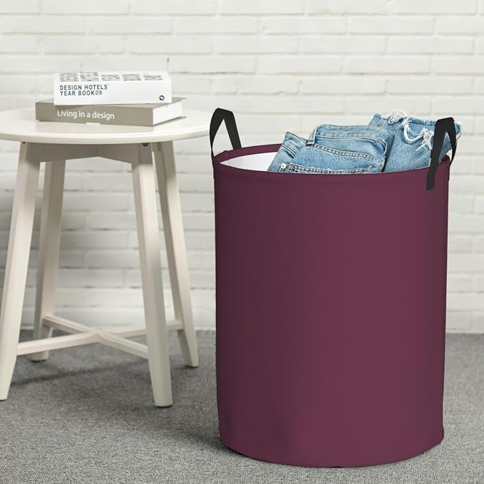 19.6" Large Laundry Hamper Bag, Plum Purple Color Collapsible Laundry Basket Dirty Clothes Organizer Washing Bin for Family Essentials Storage