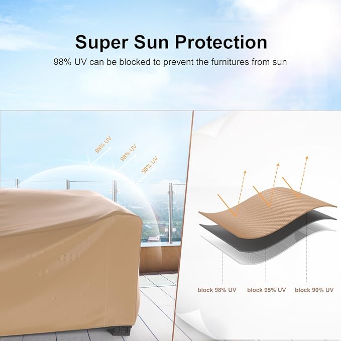 Mrrihand Heavy Duty Patio Furniture Covers, Outdoor Furniture Covers Waterproof Sectional Sofa Set, Patio Table and Chair Set Cover 111" L×74" W×28" H,Brown
