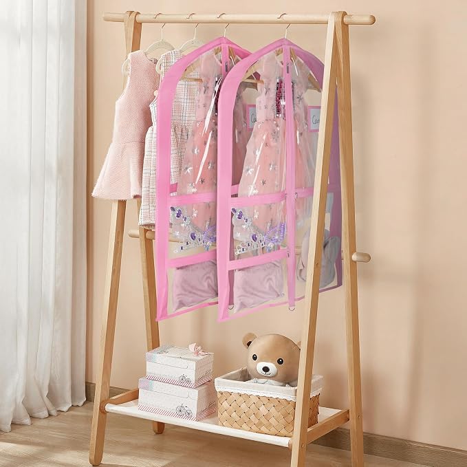 Univivi 35 Inch Dance Costume Garment Bags for Dancers, Clear Pink
