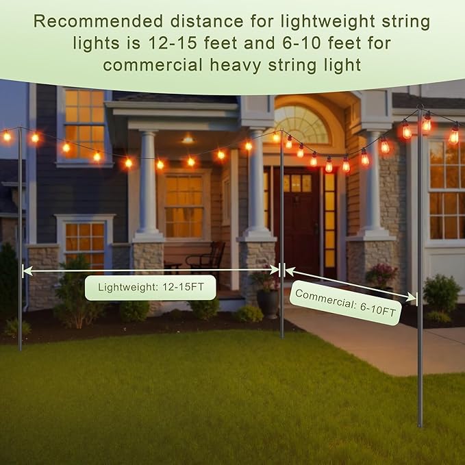 Jusgym String Light Poles for Outside 2 Pack, 10Ft Metal Poles Stand for Hanging Outdoor Light Strings, Adjustable Light Poles with Fork, for Patio, Deck, Backyard, Garden, Party