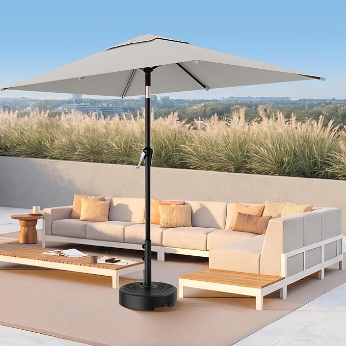 AreShark 6.5' x 10' Rectangular Patio Umbrellas for Outdoor, Outdoor Table Umbrella, Large Outdoor Patio Umbrellas with 6 Sturdy Ribs for Pool, Garden, Deck & Market (Light Gray)
