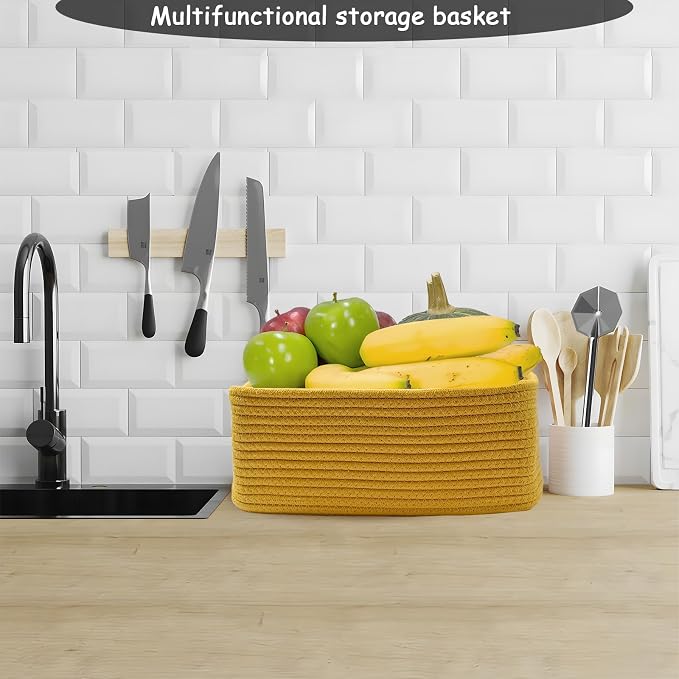 COMFY-HOMI 11.5"x7.5"x4.7" Storage Baskets for Organizing | Cotton Rope Woven Basket | Toy Storage Bin Box | Basket for Shelves, Closet Organizer Bin, Decorative Closet Shelf, 1 Pack
