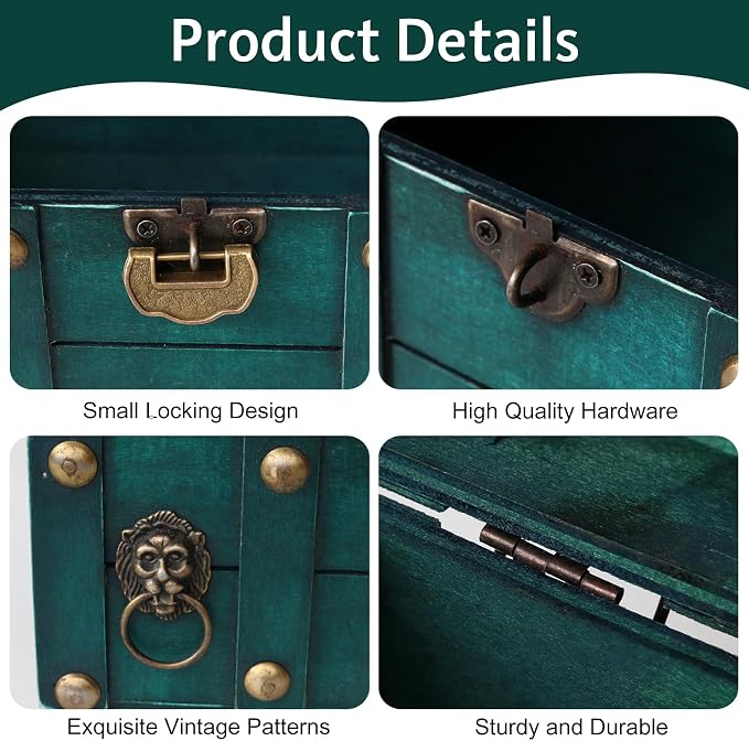 Decorative Wood Treasure Chest Box with Small Metal Lock