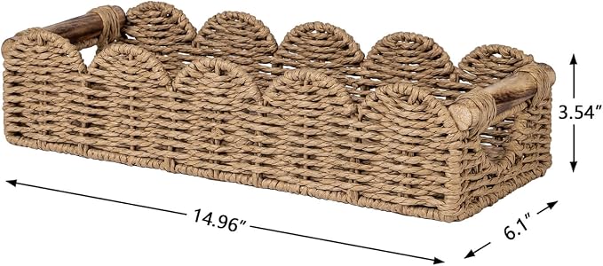 CubesLand Bathroom Basket Organizer, Toilet Decor Basket W/Cut Out Handle | Wicker Toilet Paper Storage Basket Tray, Scalloped Basket for Bathroom Countertop Decorative Also for Home Decor, Neutral