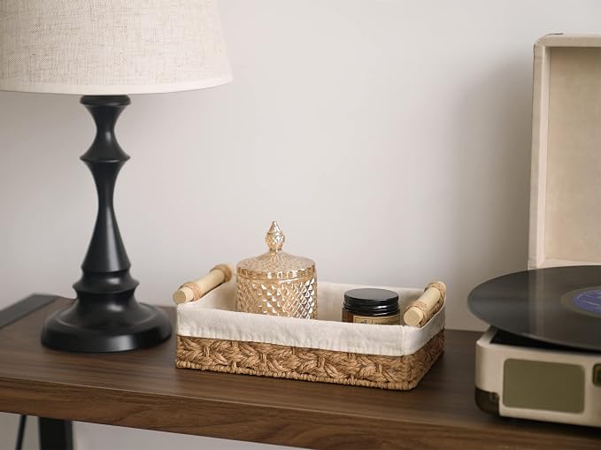 StorageWorks Bathroom Basket Organizer, Toilet Paper Basket with Liner | Small Wicker Bathroom Baskets for Organizing Paper Rope Bathroom Storage Baskets for Shelf, Countertop, Light Brown, Set of 2