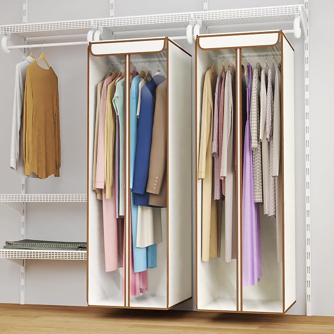 Univivi Garment Bags for Hanging Clothes, Cloth Bag 54 In, 2 PCS, Beige