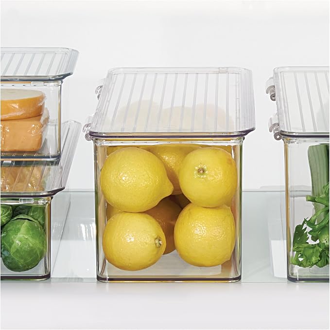 iDesign Plastic Stackable Hinged-Lid Storage Box, Set of 6, Clear