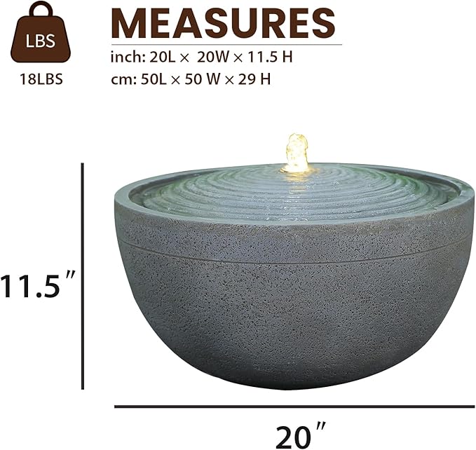 Tankana Solar Water Fountain Outdoor Garden Bubbler Water Feature Outdoor Fountains Solar Powered with Pebbles for Patio Deck Yard Home Decor Gray, 20 "L X 20" W X 11.5" H