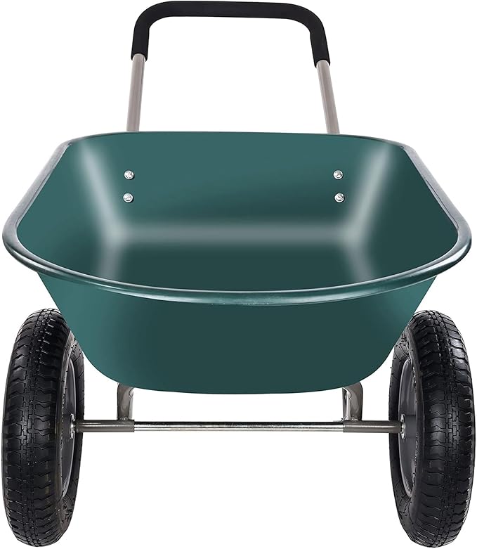 Elevon 2 Wheel Gardening Utility Wheelbarrow, Yard Cart w/ Built-in Stand, Green