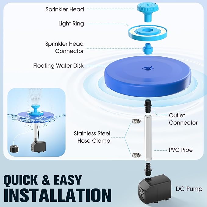 Large Pond Fountain,Floating Pool Fountain with LED Lights,Big Floating Water Fountain Pump,Pond Fountain Aerator with Anchor,Outdoor Pool Water Feature for Pond,Garden (Corded Electric,33FT Cord)