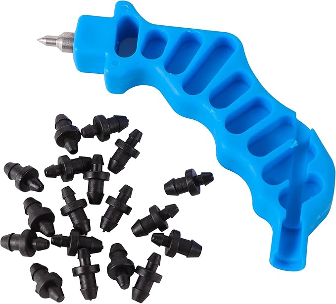 2-in-One Drip Irrigation Tubing Hole Punch with 20 pcs Plugs,Drip Irrigation Tool Used for 1/4 inch Fitting and Emitter Insertion,1 Pcs-Blue