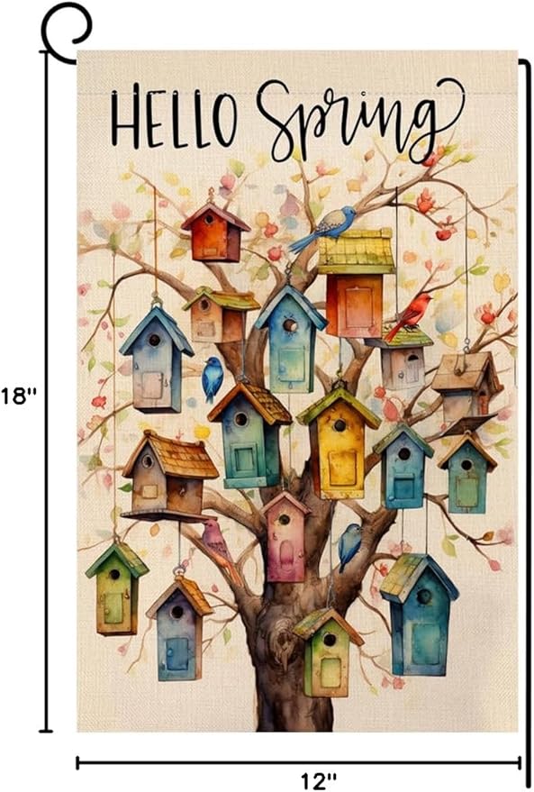 BLKWHT Spring Bird Garden Flag 12x18 Vertical Double Sided Floral Tree Farmhouse Holiday Outside Decorations Burlap Yard Flag BW578