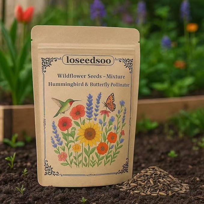 Wildflower Seeds Mix ā 7500+ Non-GMO Flower Seeds for Planting, 1oz Bulk Pack, 23 Varieties for Hummingbird & Butterfly Garden, Covers 100 Sq Ft ā Pollinator Friendly by Loseedsoo
