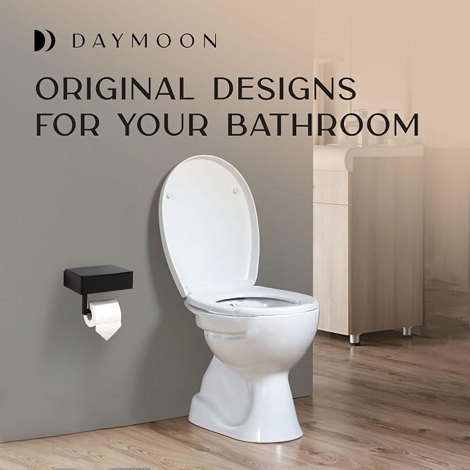 Day Moon™ Matte Black Toilet Paper Holder with Shelf & Wipe Storage, Bathroom Roll Holder with Built-in Wipe & Tampon Holder, Wall Mounted Flushable Wipe Dispenser