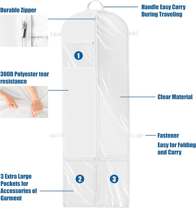 Simple Houseware 70" Long, 8" Depth Wedding Dress Garment Bag with Pockets