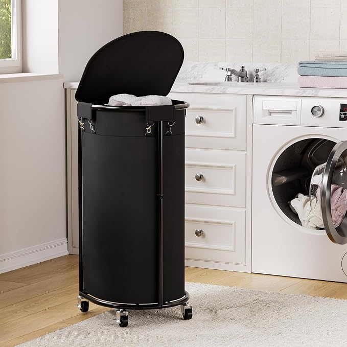 Laundry Hamper with Wheels and Lid, 100L Half Round Rolling Laundry Basket